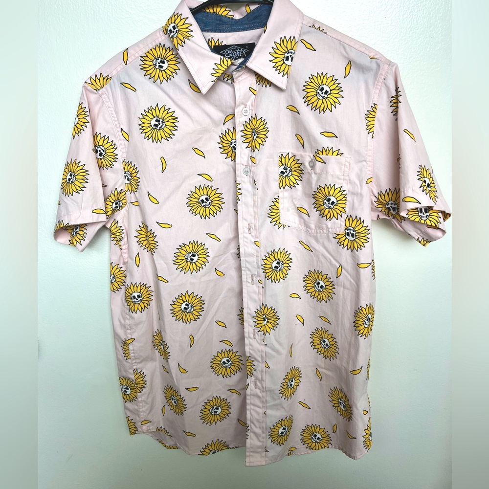 Eighty eight skull sunflower button up